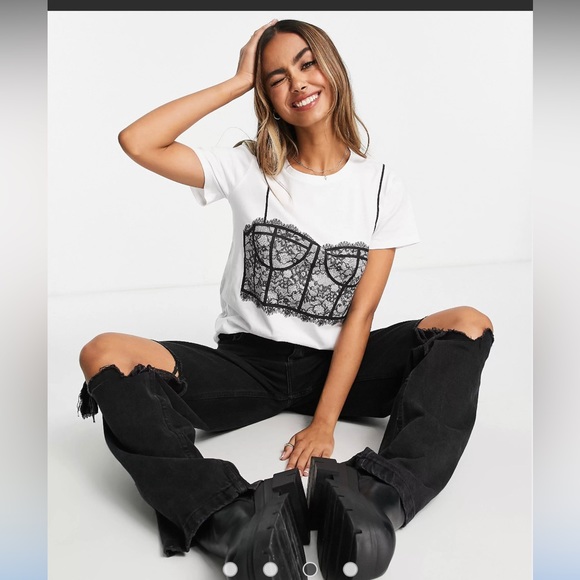 stradivarius Tops - STRADIVARIUS oversized tee with corset print